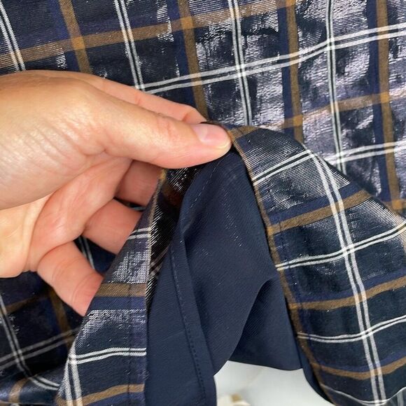 LOFT Metallic Finish Plaid Short Sleeve Blouse NEW L - Picture 5 of 7